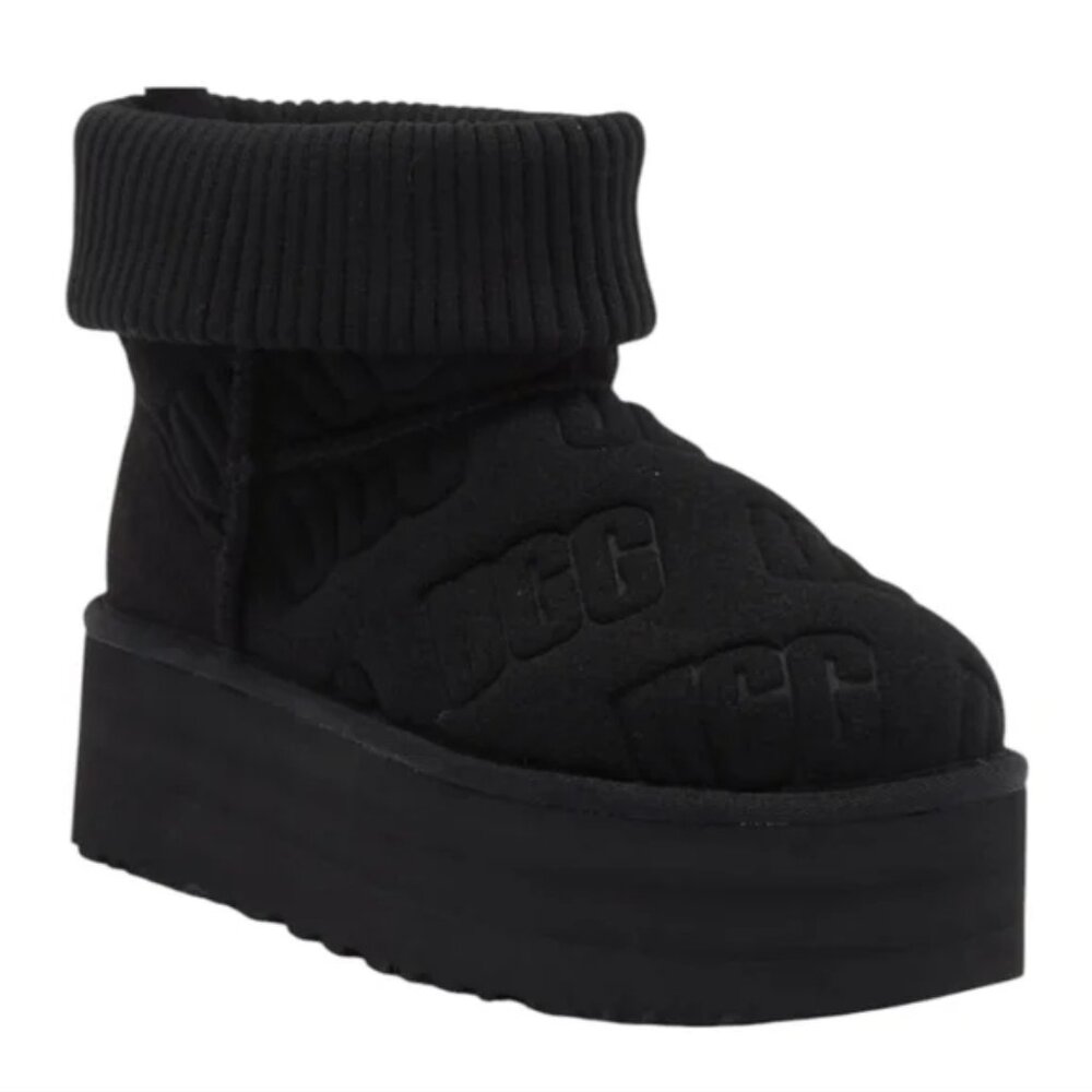 Ugg Women's Classic Mini Platform Black Felted Logo Bootie. Sz 8